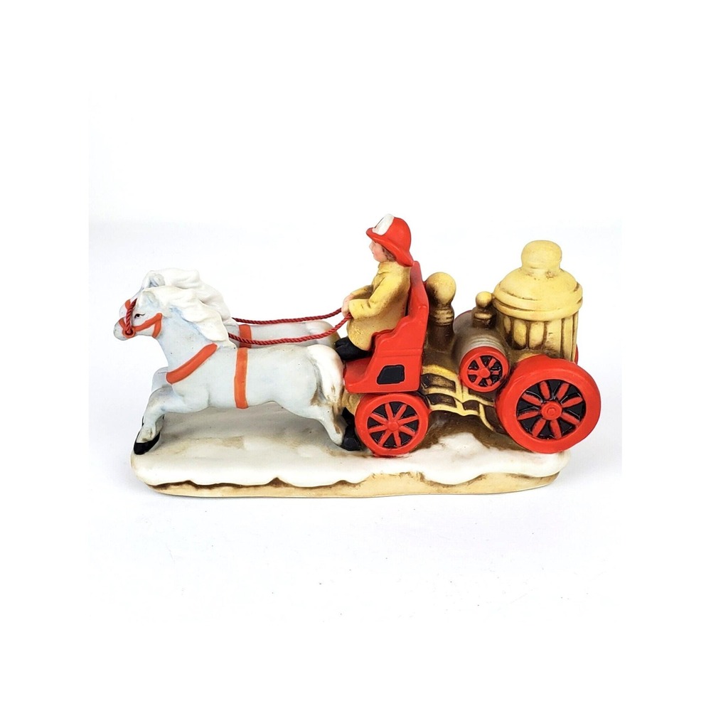 Vtg Geo Z Lefton Horse Drawn Fire Engine Firefighting Christmas Village Figurine